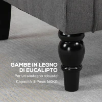 HOMCOM Poltrona da Salotto Stile Francese con Gambe in Legno e Cuscini Sfoderabili, 74x86x102 cm, Grigio(m-7)