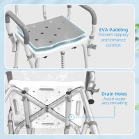 HOMCOM EVA Padded Shower Chair for the Elderly and Disabled, Height Adjustable Shower Stool with Back and Arms, 4 Suction Foot Pads, Light Grey(m-4)