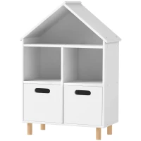 AIYAPLAY Estante infantil móvel de arrumação para crianças 3 níveis com duas gavetas formato de casa 63,7 x 29,7 x 89 cm branco(m-8)