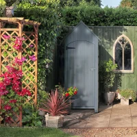 Outsunny Casetta Porta Attrezzi in Legno a 3 Mensole con Tetto Impermeabile in Bitume, 77.5x54.2x179.5 cm, Grigio(m-9)