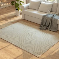 HOMCOM Tapete para sala 200 x 140 cm, tapete de pelo espesso geométrico, macio e antiderrapante, creme(m-6)