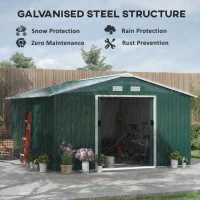 Outsunny 12.5ft Sliding Door Durable Steel Storage Shed with 4 Ventilation Outdoor, Green(m-4)