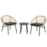 Outsunny Conjunto de terraço em rattan, Conjunto de móveis de jardim, 2 poltronas & mesa, Amarelo(m-1)