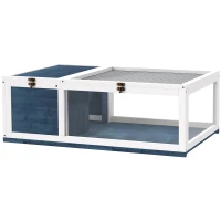 PawHut Casa para tartarugas em madeira Recinto para tartarugas com casas principais tampa rebatível 91x60,5x32 cm, Azul(m-1)
