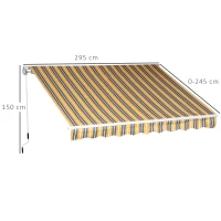 Outsunny Toldo de Braço Articulado Proteção Solar com Manivela Varanda Alumínio Amarelo Cinza 2,95 x 2,45 m(m-3)