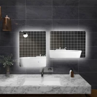 kleankin Espelho retangular de parede iluminado LED para banheiro 70 x 50 cm 3 cores brilho ajustável branco transparente(m-6)