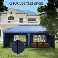 Outsunny Tenda Dobrável 6x3 m Pop-up com 4 Laterais Desmontáveis Tenda de Jardim com 2 Janelas Visíveis Saco de Transporte Azul(m-5)
