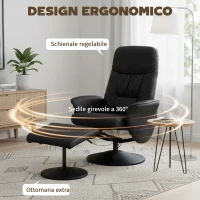 HOMCOM Poltrona Massaggiante con Pouf Poggiapiedi, Reclinabile a 145° con Seduta Girevole e 10 Punti Massaggio, Nero(m-7)