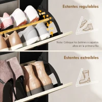 HOMCOM Zapatero Estrecho con 2 Puertas 3 Estantes Laterales y Estantes Ajustables para 15 Pares de Zapatos Natural y Negro(m-5)