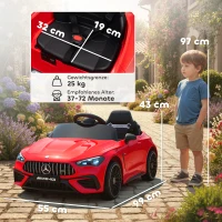 AIYAPLAY Carro elétrico infantil, design Mercedes, motores 12V, controlo remoto, luzes LED, música, para crianças de 3-6 anos, Vermelho(m-3)