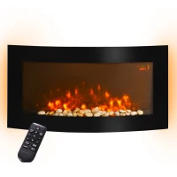 HOMCOM Camino Elettrico a Parete con Luce LED a 7 Colori, Potenza 1000/2000W e Temperatura 15-30°C, Nero(m-11)