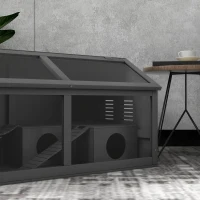 PawHut Gaiola para hamster, gaiola para pequenos animais de madeira, ponte suspensa, escadas, casinha, 84 x 45 x 44 cm, para hamsters-anões, Cinza(m-5)