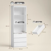 HOMCOM Bibliothèque haute de 180 cm avec 3 étagères et 3 tiroirs 60 x 35 x 180 cm en bois blanc(m-3)