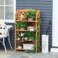 Outsunny Estante de Flores Dobrável Suporte de Vasos Suporte para Plantas - 4 níveis com ripas reguláveis - painel traseiro em treliça - Pinho pré-oleado para Interior Varanda Jardim Terraço(m-6)