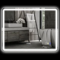 HOMCOM Espelho de Banheiro com Iluminação LED, Pad Antiembaçamento, 3 Cores Ajustáveis, Relógio, 70 x 90 cm, Cor Prata(m-7)