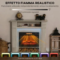 HOMCOM Camino Elettrico 1800W Regolabile con Fiamma 3D, Ripiano, Timer e Telecomando, 105x27x97 cm, color Legno(m-4)