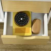 HOMCOM Móvel para TV até 101,6 cm pés em madeira maciça 4 gavetas 1 nicho central 90 x 30 x 46 cm natural branco(m-4)