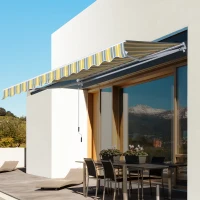 Outsunny Toldo de Braço Articulado Proteção Solar com Manivela Varanda Alumínio Amarelo Cinza 2,95 x 2,45 m(m-2)