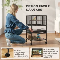 PawHut Gabbia per Uccelli con Ripiano Inferiore, Vassoio e Griglia Rimovibili, in Acciaio e PP, 48x46x83 cm, Nero(m-7)