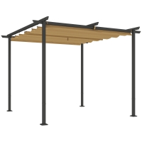 Outsunny 3 x 3 m Pérgola de Jardim com Teto Ajustável, Estrutura Metálica, Proteção UPF30+, Toldo para Varanda e Terraço, Bege