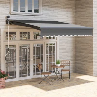 Outsunny Toldo de Fixação com Manivela, Toldo de Braços Articulados com Luz Solar, Proteção Solar UV 50+ 300 cm de largura Cinza(m-4)