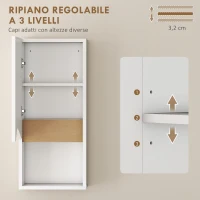 HOMCOM Pensile Bagno con Ripiano Aperto e Armadietto con Scaffale Regolabile, in Legno, 30x17x67 cm, Bianco e color Legno(m-6)