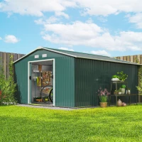 Outsunny 12.5ft Sliding Door Durable Steel Storage Shed with 4 Ventilation Outdoor, Green(m-8)