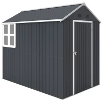 Outsunny Casetta da Giardino Porta Attrezzi in Acciaio Zincato e PP con Finestra, 259x172x222 cm, Grigia e Bianca(m-11)