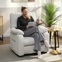 HOMCOM Poltrona relax elétrica poltrona reclinável porta USB apoio para os pés bolsos laterais controle remoto 96x90x103cm creme(m-5)
