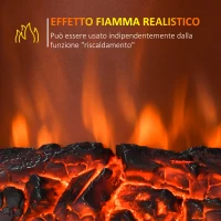 HOMCOM Camino Elettrico da Terra 1000/2000 W Effetto Fiamma LED, Caminetto Elettrico con Protezione da Surriscaldamento e Ribaltamento, Riscaldamento Regolabile, Oro(m-4)