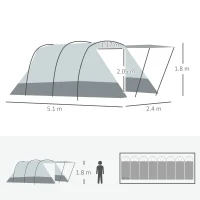 Outsunny 6-8 Person Tunnel Tent, Camping Tent with Bedroom, Living Room, Sewn-in Floor, 3 Doors and Carry Bag, 2000mm Water Column for Fishing, Hiking, Sports, and Traveling, Grey(m-3)