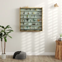 HOMCOM Vitrine para coleção vitrine de parede 80 x 9,5 x 83 cm 6 prateleiras ajustáveis em altura 2 portas de correr em vidro(m-5)