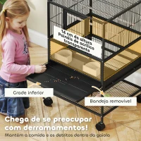 PawHut Gaiola para Pássaros com Rodas Painéis Acrílicos Comedouros Poleiros Prateleira Bandeja Amovível 48x46x83 cm Preto(m-4)