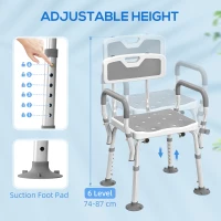 HOMCOM EVA Padded Shower Chair for the Elderly and Disabled, Height Adjustable Shower Stool with Back and Arms, 4 Suction Foot Pads, Light Grey(m-7)