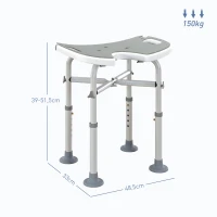 HOMCOM Banqueta de Chuveiro Assento de Chuveiro Altura Ajustável 39-51,5 cm Barra de Apoio com Ventosa Patins com Ventosa Cinza(m-3)