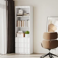 HOMCOM 180cm Tall Bookcase, with Shelves and Drawers - White(m-6)