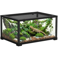 PawHut Terrário para répteis, vivarium de 86 litros com porta deslizante, com fecho, para lagartos, insetos, aranhas, geckos, 60 x 45 x 32 cm, preto(m-6)
