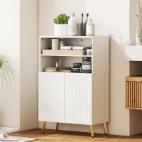 HOMCOM Móvel para banheiro, armário estreito 5 níveis, portas caneladas com fecho suave 60 x 31,8 x 93 cm branco(m-6)