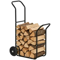 Outsunny Carrello Portalegna in Acciaio con 2 Ruote per Interno ed Esterno, 77x42x105 cm, Nero(m-11)