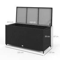 Outsunny Baú de Jardim em Rattan PE com Rodas e Pega Lateral, 121x57x67cm, Preto(m-3)