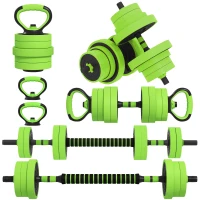 SPORTNOW 40kg 6-In-One Adjustable Weight Dumbbells Set, Barbell, Kettlebell, Push Up Stand - Green(m-10)