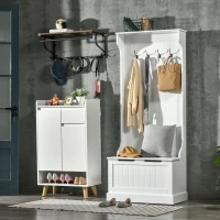 HOMCOM Móvel de entrada 4 em 1, armário de entrada com banco de arrumação e 4 ganchos duplos, 71,5 x 39,5 x 170 cm, branco(m-2)