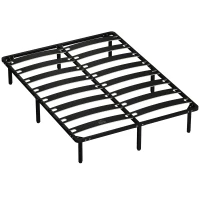 HOMCOM Estrutura 140x190 cm Estrado de Cama de Plataforma de Aço com Ripas de Álamo Fácil de Montar Carga 350 kg Preto(m-1)