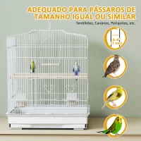 PawHut Gaiola para Pássaros de Aço com 2 Comedouros 2 Poleiros Baloiço e Bandeja Removível Pega 46,5x36x59 cm Branco(m-7)