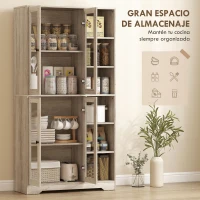 HOMCOM Alacena de Cocina con Vitrinas con 4 Puertas Cierre Suave y Estantes Ajustables, 90x35x172 cm Gris Claro(m-4)