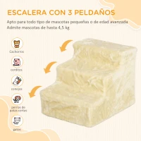 PawHut Escalera para Perros de 3 Peldaños con Funda Extraíble y Lavable Rampa para Perros para Cama Sofá 46x35x35 cm Beige(m-4)