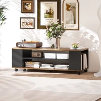 HOMCOM Mueble de TV Suspendido o de Pie con Ruedas 4 Estantes para Televisión de 55 Pulgadas 120x40x38,5 cm Nogal y Negro(m-9)