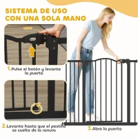 PawHut Barrera de Seguridad para Perros 74-94 cm con Extensión Montaje a Presión Doble Bloqueo para Puerta Escalera Negro(m-6)