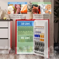 HOMCOM Frigorifero Piccolo 91L MonoPorta Reversibile con Congelatore e Temperatura Regolabile, Rosso(m-4)