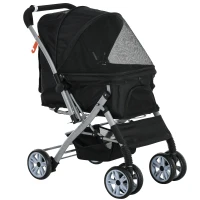 PawHut Poussette buggy pliable chien chat panier et sac de rangement attaches sécurité housse réglable acier Oxford noir(m-12)